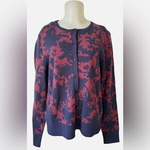 Ann Taylor Navy & Burgundy Floral Cardigan - Size M